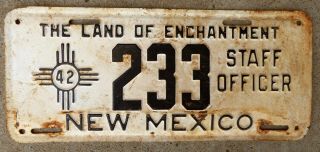 Vtg 1942 Mexico Staff Officer Automobile License Plate No Rsv All