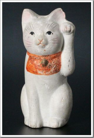 Smn18 - 1 Japanese Vintage Pottery Small Beckoning Cat Maneki Neko Ornament Seto