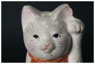SMN18 - 1 Japanese Vintage Pottery small beckoning cat maneki neko ornament seto 2