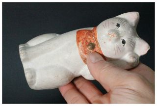SMN18 - 1 Japanese Vintage Pottery small beckoning cat maneki neko ornament seto 3