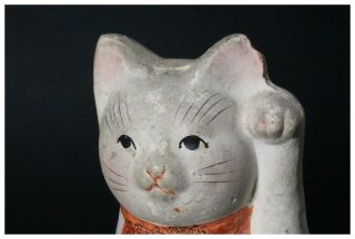 SMN18 - 1 Japanese Vintage Pottery small beckoning cat maneki neko ornament seto 6