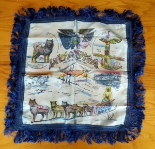 Vintage Alaska State Silk Pillow Sham Wwii Era.