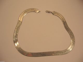 Necklace Herringbone 925 Sterling Silver Italy 9.  5 Mm 16 1/2 In Long 3/8 In Wide