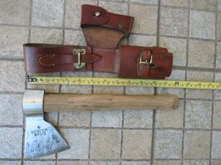 Vintage Set Carbon Steel Axe Hatchet With Leather Sheath Hache Very Good Blade 2