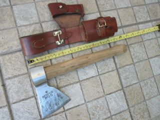 Vintage Set Carbon Steel Axe Hatchet With Leather Sheath Hache Very Good Blade 8
