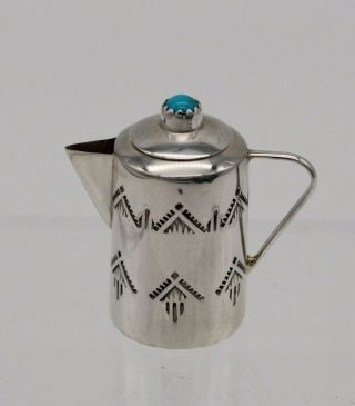 Miniature Navajo Silver Turquoise Coffee Pot Removable Lid W.  K.  W Wesley Whitman
