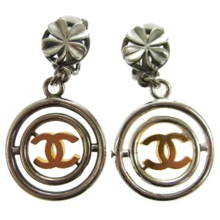 Auth Chanel Vintage Cc Logos Clover Motif Earrings Silver Clip - On 96p Rk13751b