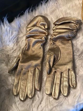 Neiman Marcus 13” Long Golden Leather Opera Gloves Size 8 Silk Lined.