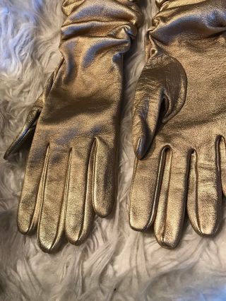 Neiman Marcus 13” Long golden Leather Opera Gloves Size 8 Silk Lined. 2