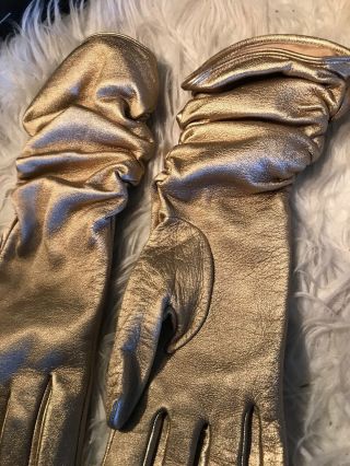 Neiman Marcus 13” Long golden Leather Opera Gloves Size 8 Silk Lined. 3