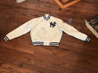 Rare Vtg White Ny Yankees Jacket Starter Satin Jacket Bomber Coach Baseball Xl