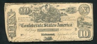 T - 29 1861 $10 Ten Dollars Csa Confederate States Of America Note Rare