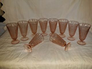 10 Vtg Sharon Cabbage Rose Pink 6 3/4 " Ice Teas Depression Glass Great Cond