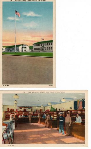 2 Linen Postcards Of Camp Elliott (now Nas Mirimar) In San Diego Ca