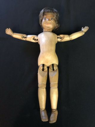 Antique Carved Wooden Jointed Schoenhut Doll Body (modified Face) 5