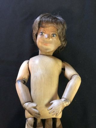 Antique Carved Wooden Jointed Schoenhut Doll Body (modified Face) 8