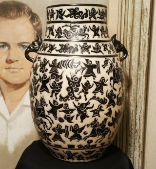 Black Horse Chinese Pottery Vase Tz 