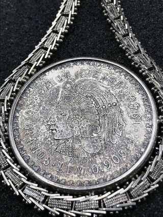 Vintage Mexican 1948 Cinco (5) Pesos.  900 Cuauhtemoc Coin Chain.  925 Necklace