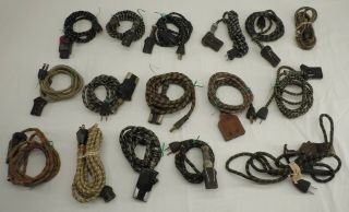 16 Vintage Fabric Cloth Wrapped Electric Power Cords W 2 Blade Plugs
