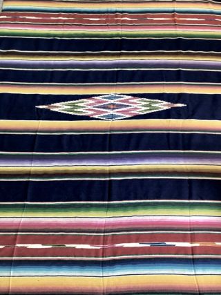 Vintage Large Hand Woven Wool Saltillo Mexico Southwestern Blanket Serape