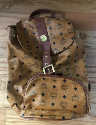 Mcm Vintage Brown Leather Backpack Authentic