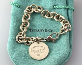 Return To Tiffany & Co 925 Silver 7 " Vintage Link Bracelet W Round Tag 37gr