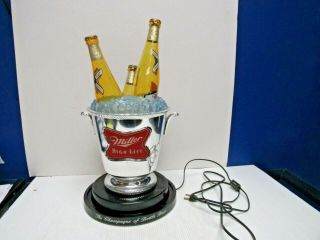 Miller High Life Beer 3 - D Bottle Ice Bucket Revolving Light Bar Display Vintage