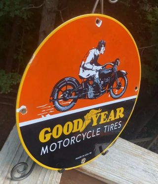 VINTAGE GOODYEAR MOTORCYCLE TIRES PORCELAIN SIGN 
