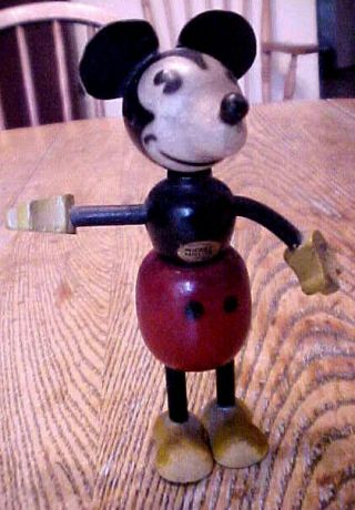 Vintage Fun E Flex Wood Jointed Mickey Mouse Figure - Walt Disney -