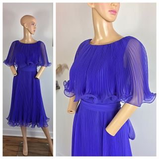 Vgtg 70s Miss Elliette Purple Accordion Pleated Chiffon Goddess Grecian Dress S