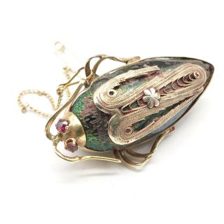 Antique Solid 9ct Gold Acacia Bug Cicada Insect Ladies Pin Brooch