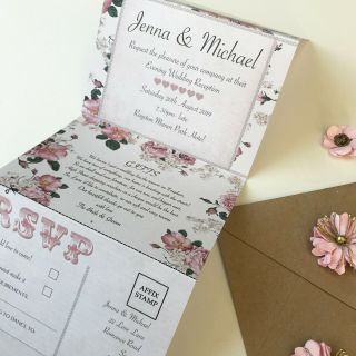 Vintage Blush Rose Day Or Evening Personalised Wedding Invitations With Rsvp