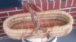 Vintage Rustic Farmhouse Decor Woven Basket With Twigs/branch Handle - Unique