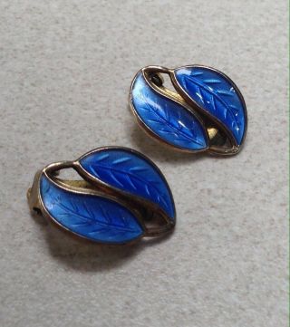 Bracelet & Earrings David Andersen Blue Enamel Double Leaf Sterling Norway 5