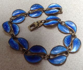 Bracelet & Earrings David Andersen Blue Enamel Double Leaf Sterling Norway 6
