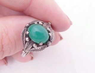 Fine Silver Period Arts & Crafts Green Chalcedony Ring,  925