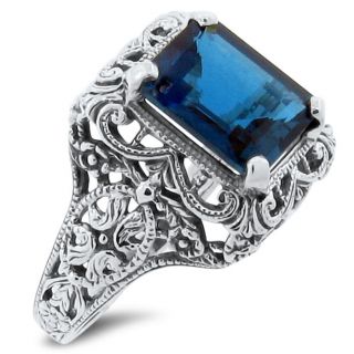 4 Ct London Blue Topaz Antique Deco Style.  925 Silver Ring Size 9,  164