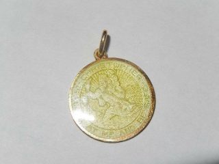 Vintage 14k Gold Green Enamel Catholic St Christopher Medal Pendant