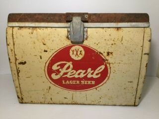 Vintage Rare Metal Pearl Lager Beer Ice Chest Lid Rusty But Sound