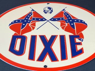 Vintage Dixie Gasoline Porcelain Metal Sign 12 " Confederate Rebel Gas Oil Nos