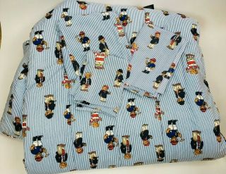 Vtg Ralph Lauren Polo Bear Blue Stripe 3 Piece Twin Sheet Set And Comforter