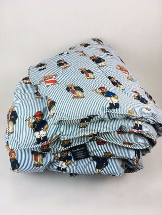 Vtg Ralph Lauren Polo Bear Blue Stripe 3 Piece Twin Sheet Set and Comforter 2