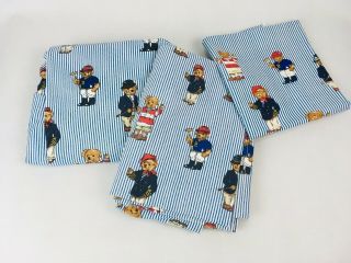 Vtg Ralph Lauren Polo Bear Blue Stripe 3 Piece Twin Sheet Set and Comforter 3