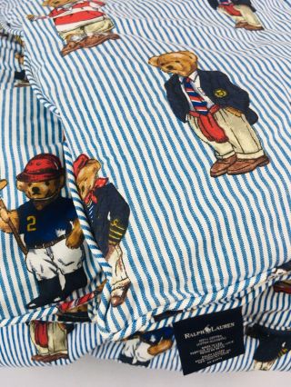 Vtg Ralph Lauren Polo Bear Blue Stripe 3 Piece Twin Sheet Set and Comforter 7