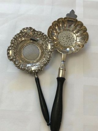 Fine Antique Silver Sterling 2 French Tea Strainers 2