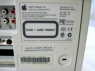 Vintage Apple Power Macintosh G3 300 Minitower M4405 300MHz 64MB 8GB HD/24X CD 6