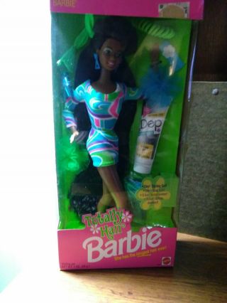 Totally Hair Barbie Black.  Box Has Small Tear On Side Of Pkg.  Tag Tore Box Top