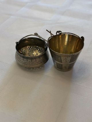 Fine 2 Antique Russian Silver 84 Mark Tea Strainers