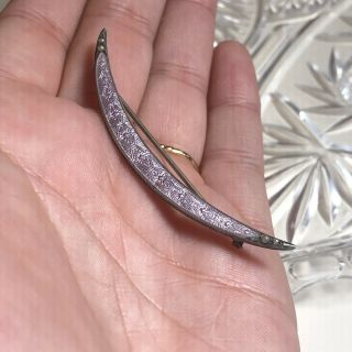 Vtg Old Art Deco Sterling Crescent Moon Pin Brooch Enamel Guilloche Seed Pearl