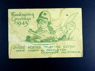 1943 Wwii Fort Pendleton Usmc Oceanside Ca Thanksgiving Menu Postcard